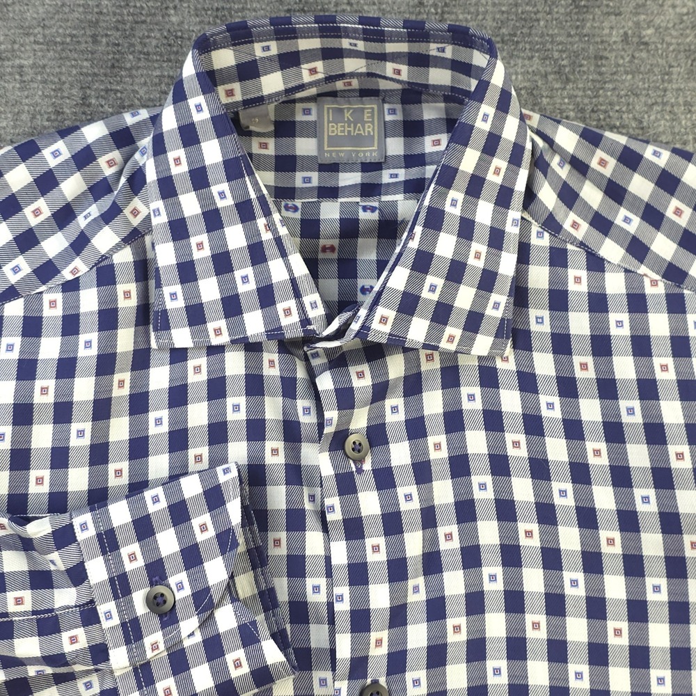 Ike Behar Shirt Small Blue Geometric Long Sleeve‎ Button Up Spread Collar